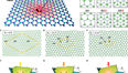Fig. 1. Modulation of single defect emissions in hBN through twisted interfaces. (A) Illustration of an in-plane carbon trimer SPE in a single layer of hBN. (B) Possible configurations of stacked bilayers of hBN, showing unique stacking orders for an untwisted interface. See main text for details. (C to E) The atomic structure of twisted hBN bilayers at (C) θt = 6.0°, (D) θt = 13.2°, and (E) θt = 21.8°. The yellow diamond outlines the unit cell of the moiré superlattice. (F to H) Schematic of stacked hBN flakes at different twist angles, θt, indicating a shift in the SPE emission energy. The lower flake remains static, and the top flake is rotated in (F) to (H).
