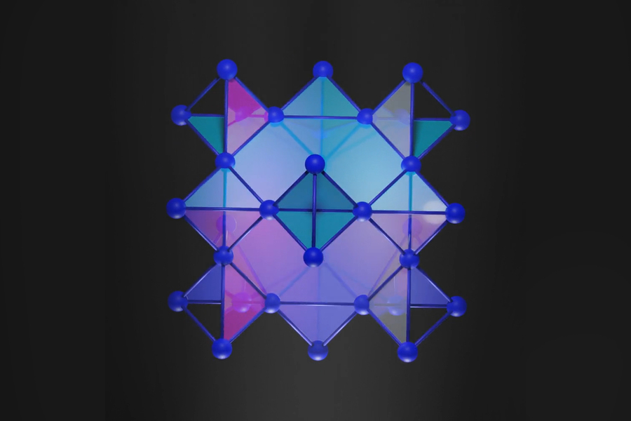 MIT physicists have trapped electrons in a pure crystal, marking the first achievement of an electronic flat band in a three-dimensional material. The rare electronic state is thanks to a special cubic arrangement of atoms (pictured) that resembles the Japanese art of “kagome.” The results provide a new way for scientists to explore rare electronic states in 3D materials. @ MIT