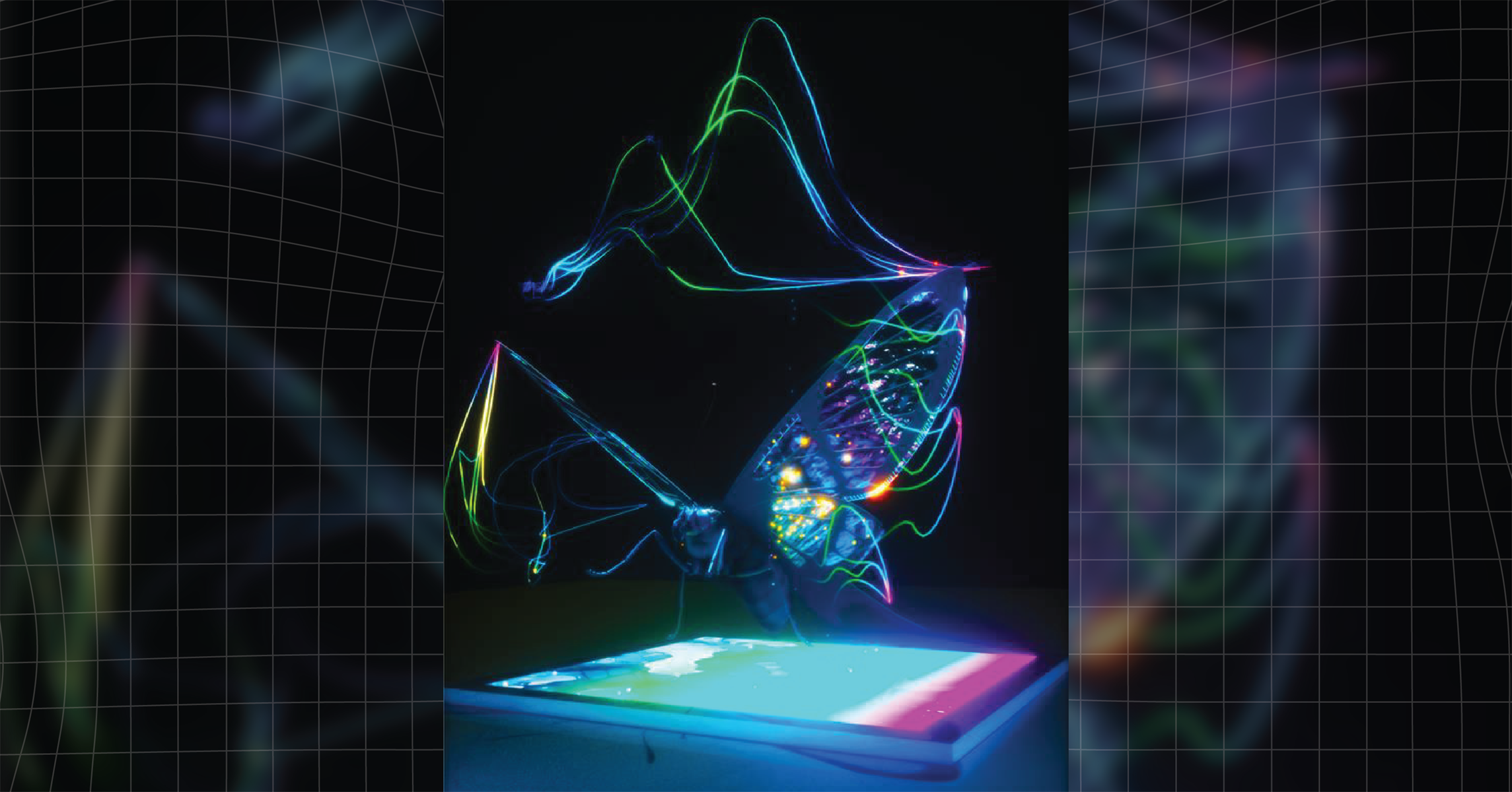 Artistic depiction of a butterfly above the bioinspired imaging sensor. @ University of Illinois Urbana-Champaign
