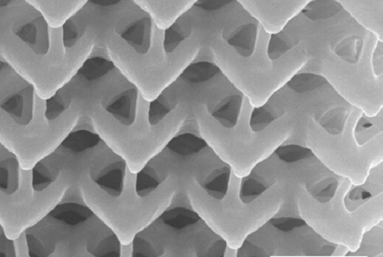 A nanoscale lattice prepared using a new technique developed by the lab of Julia R. Greer. @ Caltech