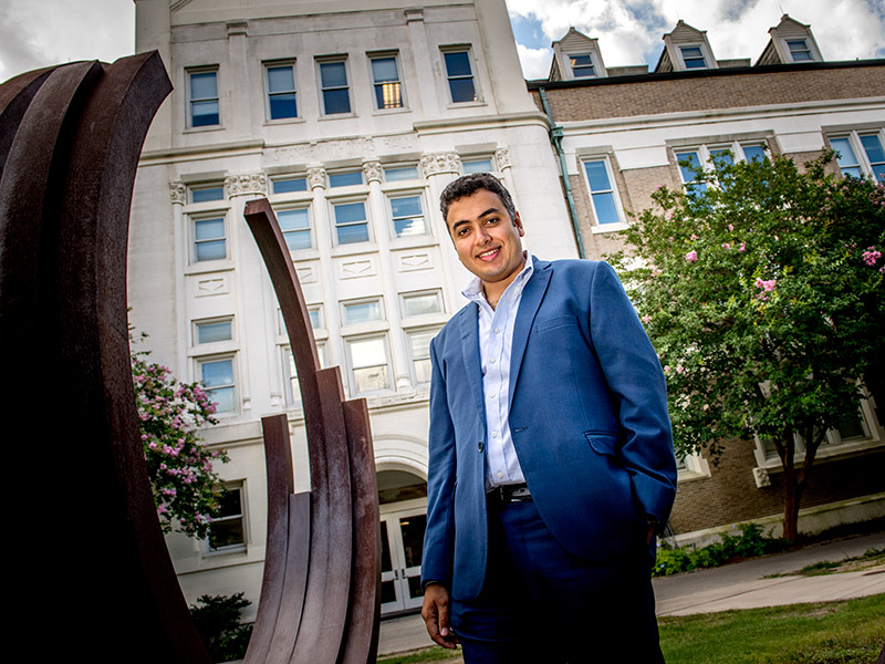 Michael Naguib, the Ken & Ruth Arnold Early Career Professor in Science and Engineering, is an expert in two-dimensional material and electrochemical energy storage. @ Paula Burch-Celentano