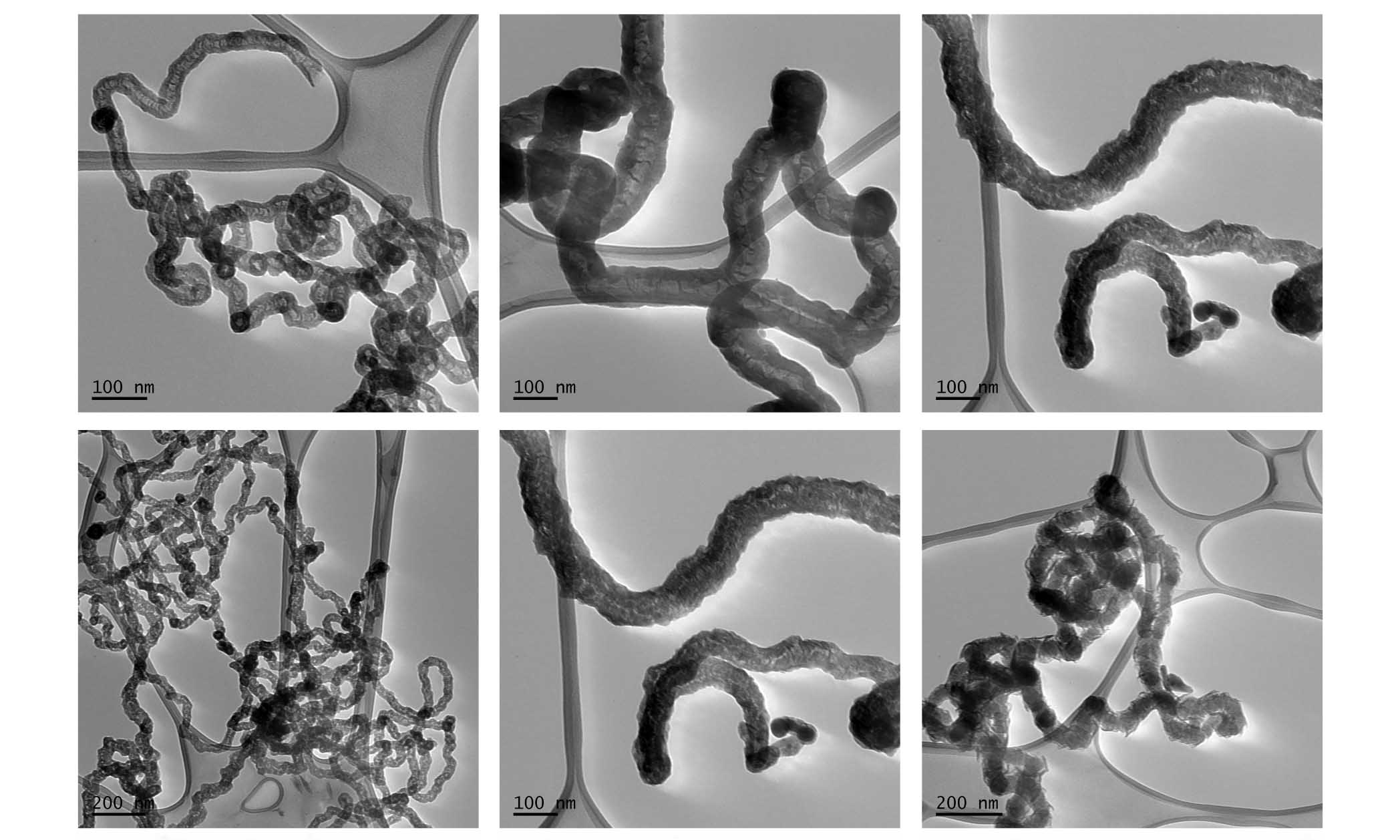 Examples of carbon nanotubes produced with the new approach, at different magnifications. @ RMIT University