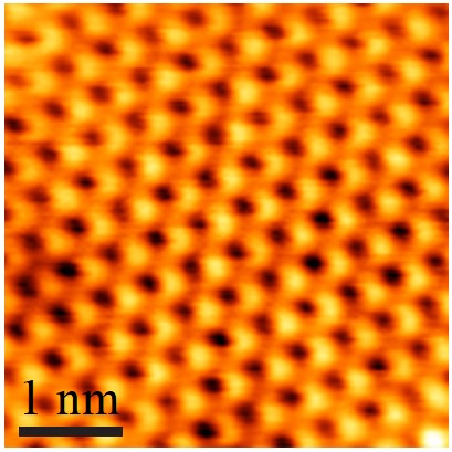 Scanning tunnelling microscopy topography of the honeycomb lattice of germanene. @ University of Twente
