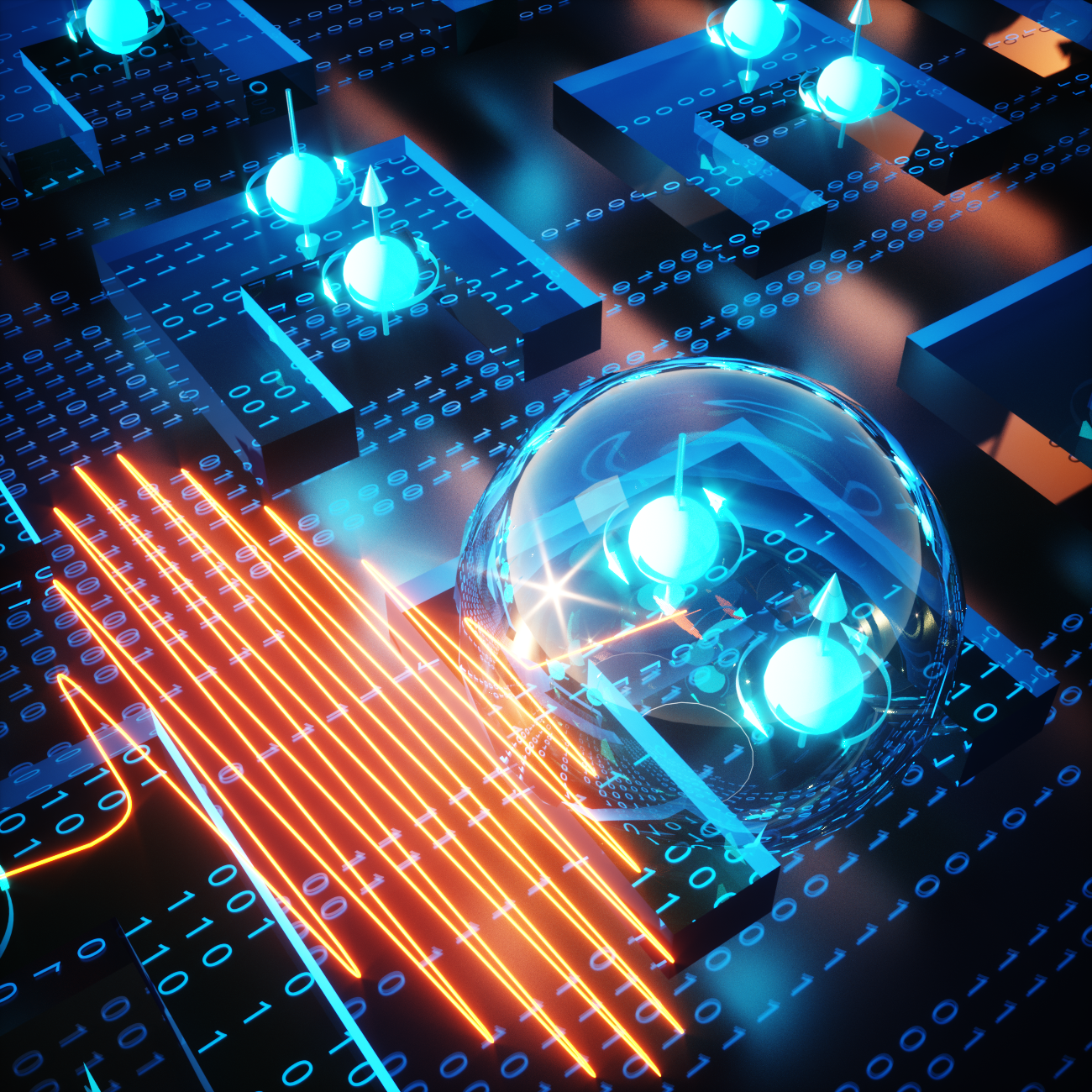 Representation of ultrafast magnetic scattering on ferrimagnets enabled by a bright Ytterbium-based soft x-ray source, which made the cover of Optica. @ Ella Maru Studio