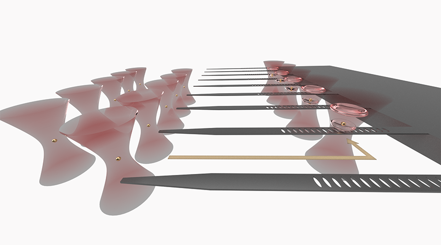 A rendering of the atom-nanophotonic interface designed by Bernien Lab members, which will allow the construction of large quantum systems which can be easily scaled up. @ Bernien Lab