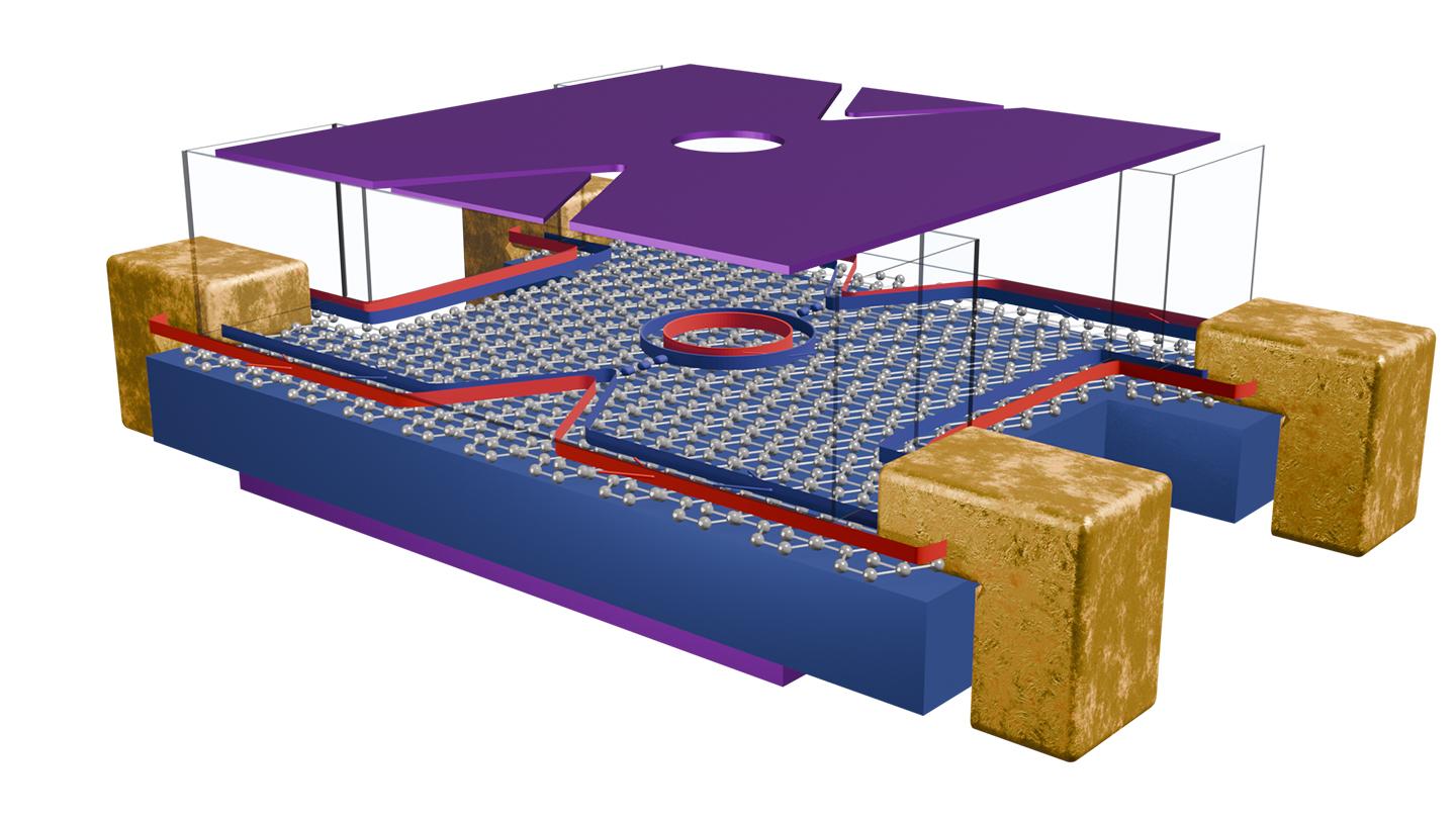 An illustration of the graphene device. @ 2026 EPFL/Mario Di Luca - CC-BY-SA 4.0