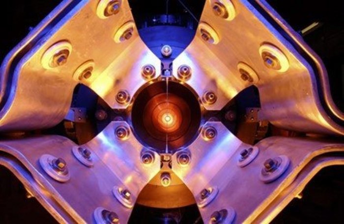 A magnetic focusing "horn" that scientists used to produce the neutrinos in Fermi National Accelerator Laboratory's NuMI beam. This method made this first-ever image of the proton using neutrinos. @ Reidar Hahn, Fermi National Accelerator Laboratory