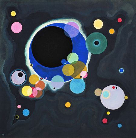 The painting called Several Circles by Vasily Kandinsky (1926) wonderfully depicts a typical situation, where nanoparticles of different sizes and material coexist in a sample. iNTA offers a particularly high resolution in identifying these different populations. @ Max Planck Institute for the Science of Light