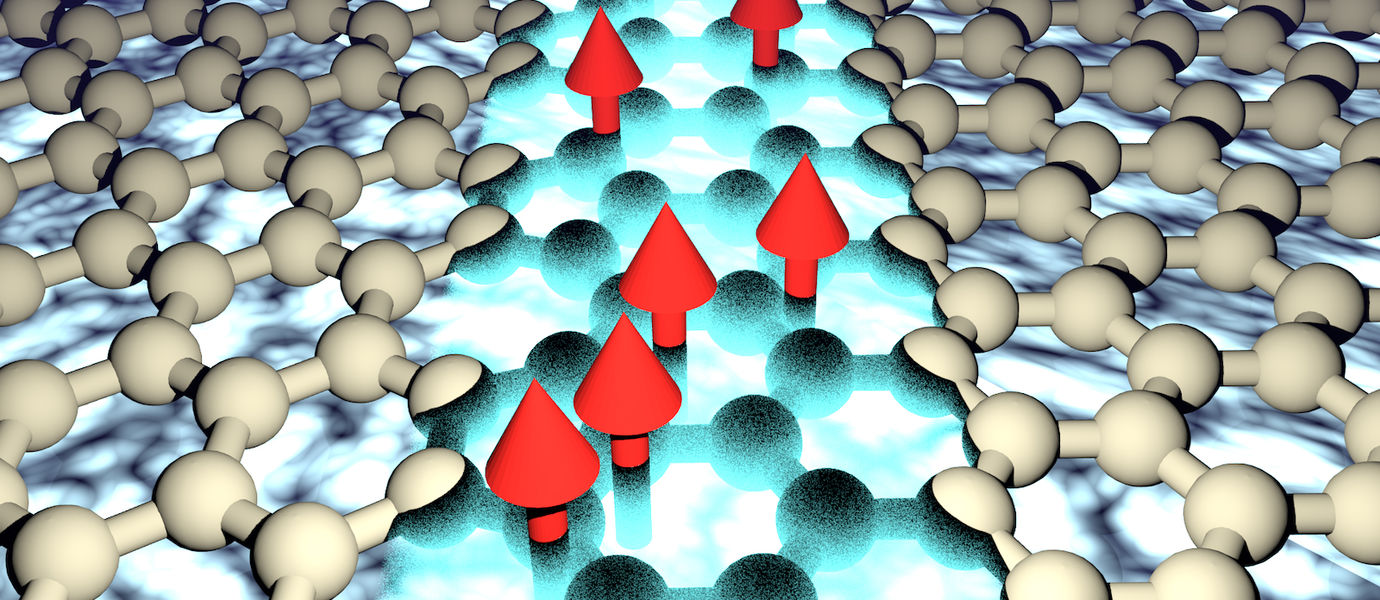 Schematic illustration of the interplay of magnetism and superconductivity in a graphene grain boundary, a potential building block for carbon-based topological qubits @ Jose Lado/Aalto University