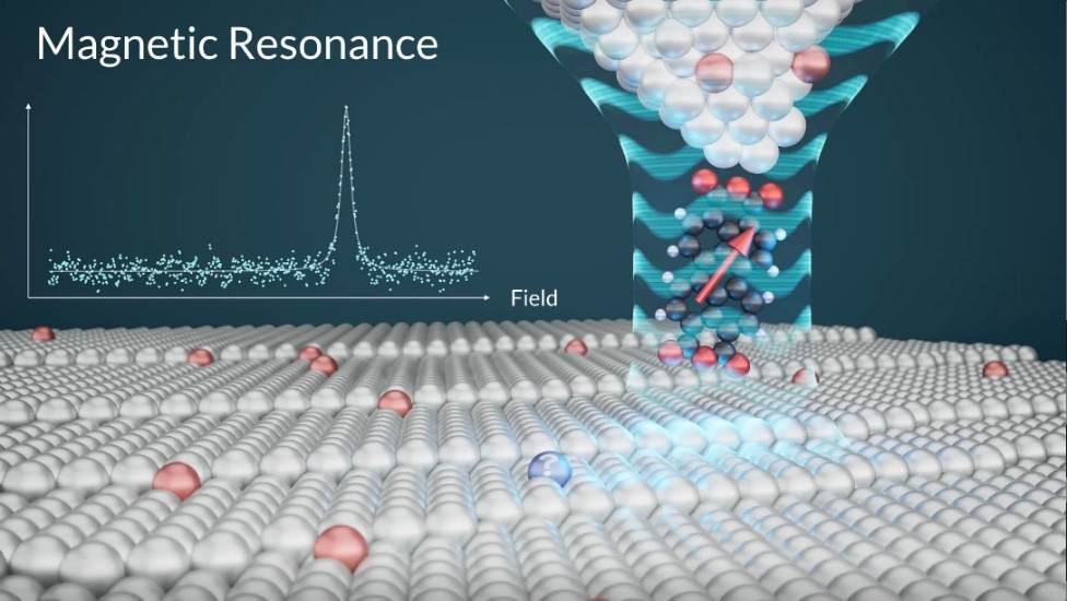 Operating Principle of the Quantum Sensor The research team achieved unprecedented levels of sensitivity and spatial resolution by attaching a PTCDA molecule to the tip of the STM and measuring ESR. @ Institute for Basic Science