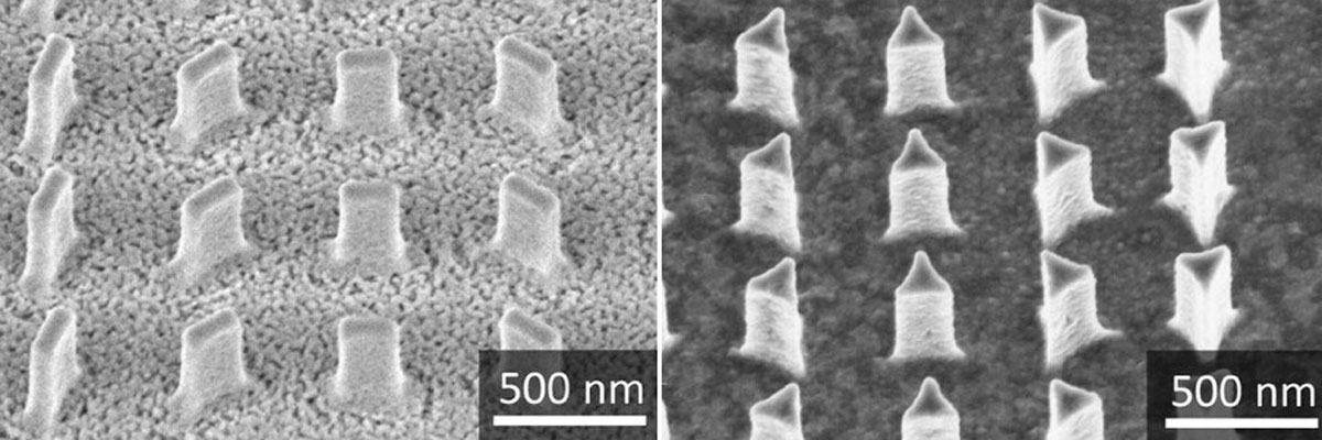 Microscopic image of different nanostructures as used in metalenses. @ after Talts ÜL, et al, Adv. Mat., 2025