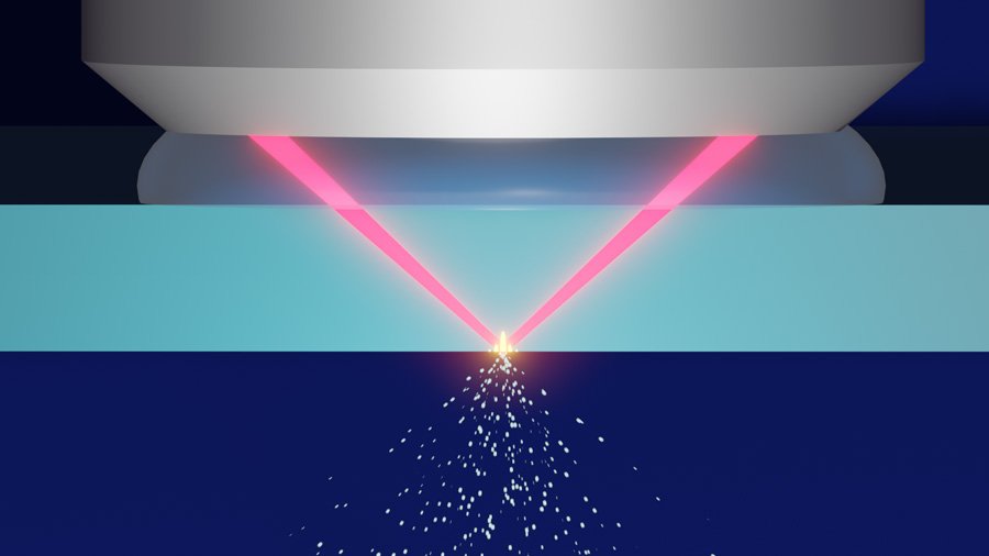 A conceptual illustration of single-shot laser processing by an annular-shaped radially polarized beam, focused on the back surface of a glass plate. @ Y. Kozawa et al.
