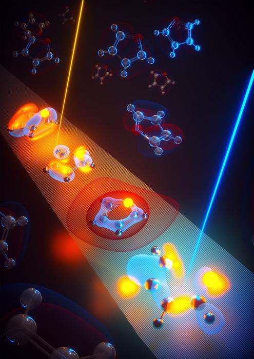 Artistic illustration portraying the ring-opening dynamics of the furan molecule. @ ICFO / EllaMaru Studio