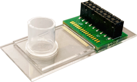 This device detects DNA with a 100-fold greater sensitivity than traditional methods using an alternating electric current. @ University of Massachusetts Amherst