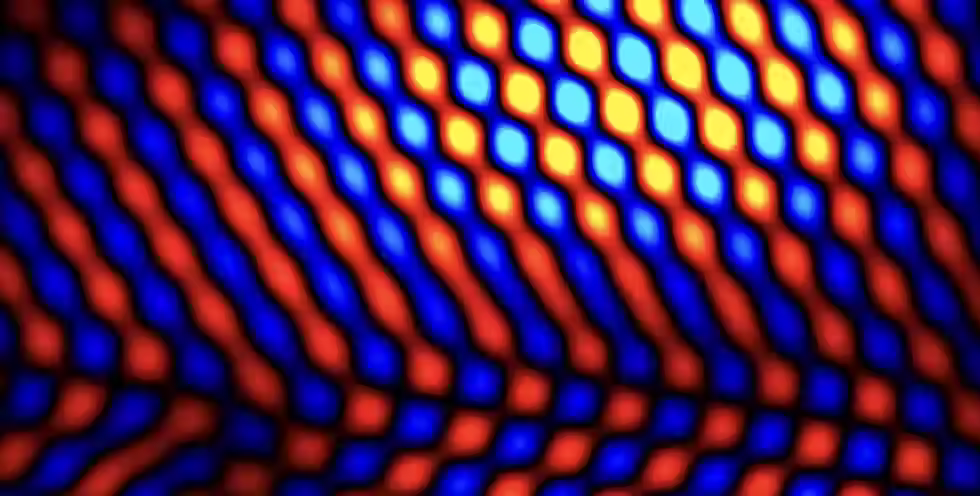 Spatial modulation of the superconducting gap encoded in color and measured using scanning tunneling microscopy.