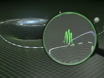 Large masses – such as a galaxy – curve space-time. Objects move along a geodesic. If we take into account that space-time itself has quantum properties, deviations arise (dashed line vs. solid line). 