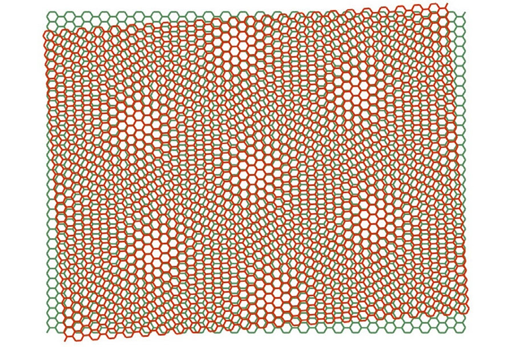 The image, above, shows the moiré pattern created by layering graphene with boron nitride. @ University at Buffalo