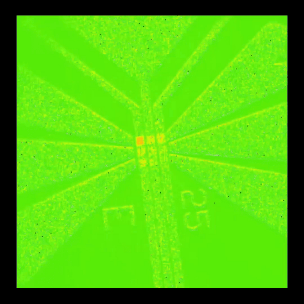 Dynamic thermal mapping capture of experimental pixel sweeping of the pixelated 2D metasurface array illuminating each pixel sequentially and following a letter “L” shape.