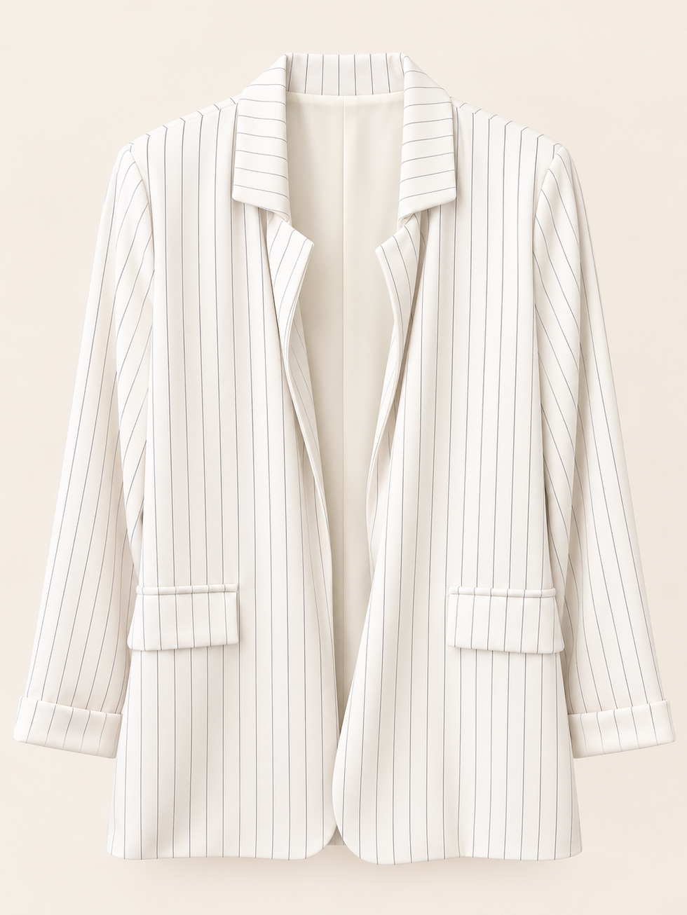 Offwhite blazer met fijne krijtstrepen en klepzakken – BONVIE BOUTIQUE