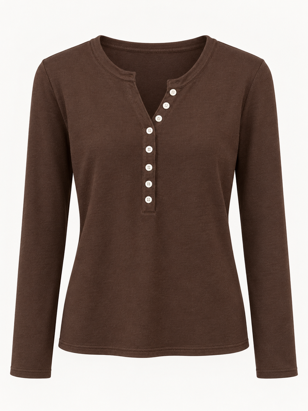 Chocoladebruine dames top met lange mouwen en knoopjes – BONVIE BOUTIQUE
