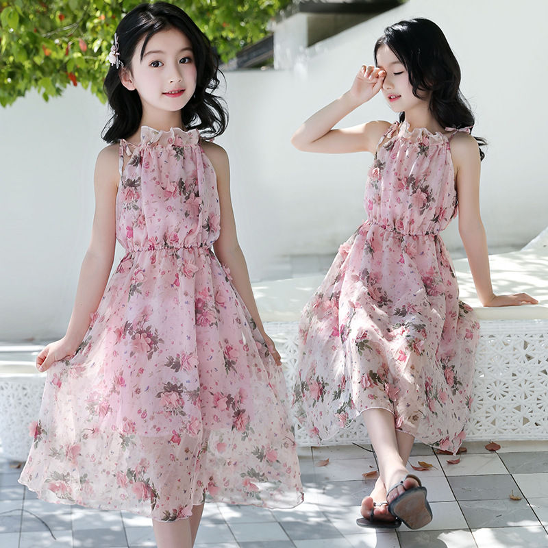Thumbnail: Girls' Bohemian Summer Dress - Floral Beach Maxi Dress