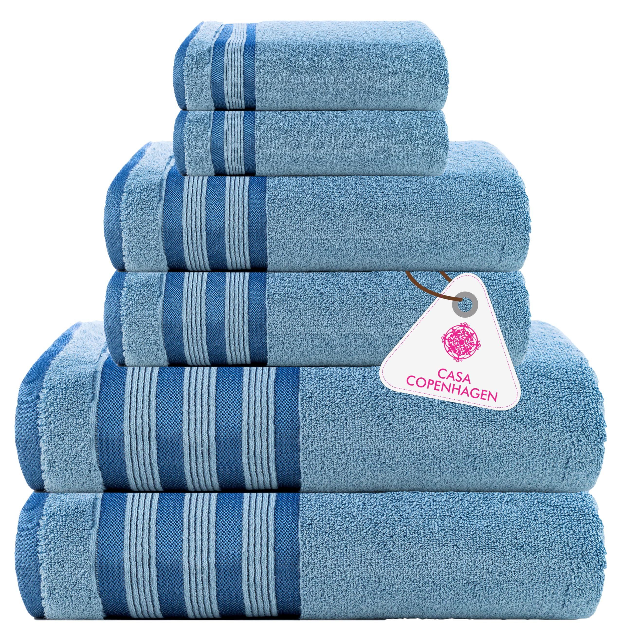 CASA COPENHAGEN Zero Twist 6 Pieces Set 100% Cotton 0" Twist Towel Set- Dusty Bl