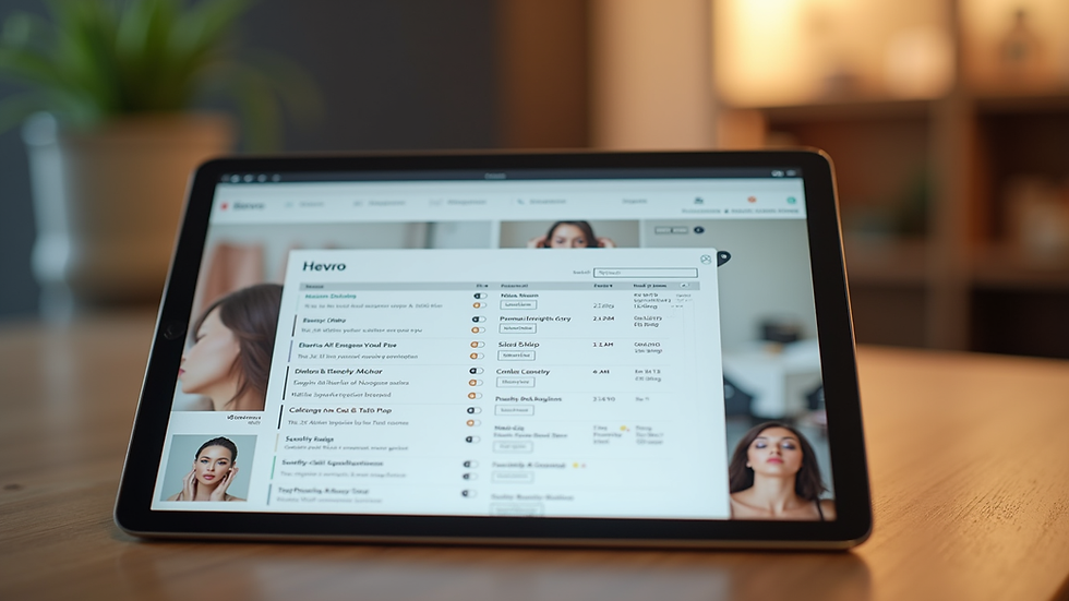Close-up view of a sleek tablet displaying an online booking system for a beauty salon