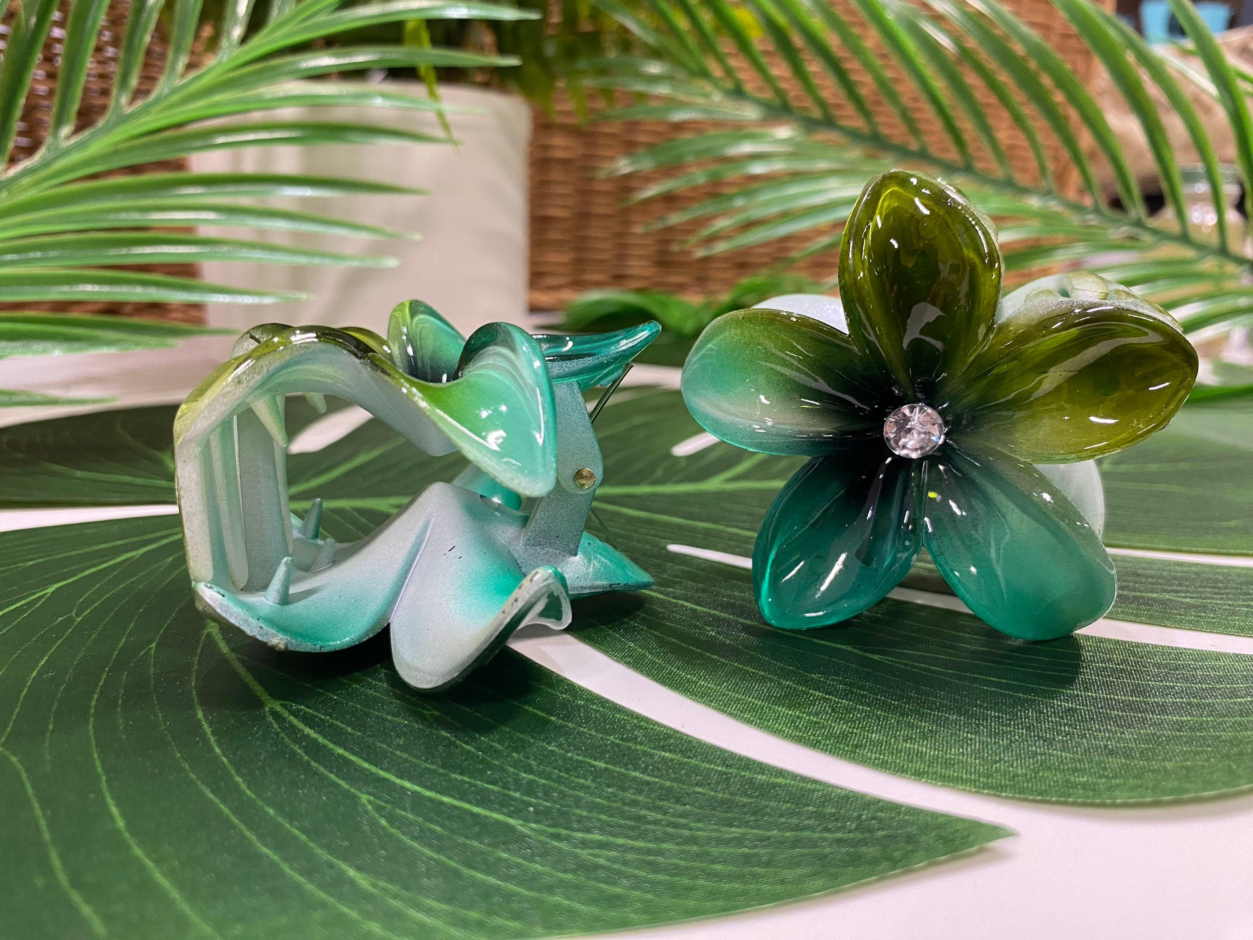 Green Flower Hair Clip
