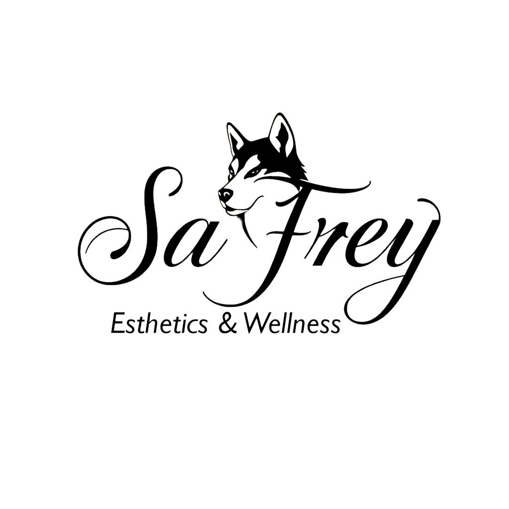 Logo of SaFrey Esthetics & Wellness featuring a stylized wolf graphic, representing strength and beauty.