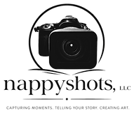 Camera graphic with the text "nappyshots, LLC" and tagline below.