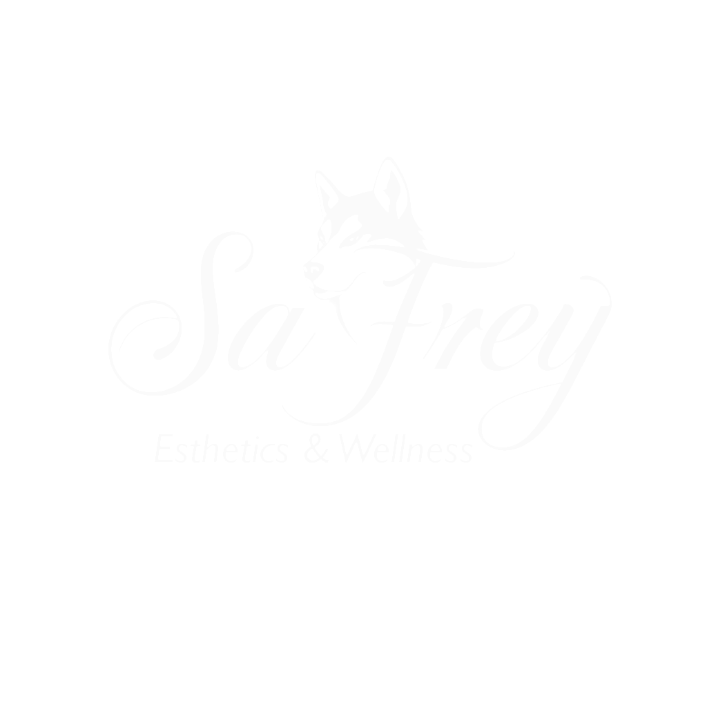 Logo of SaFrey Esthetics & Wellness featuring a stylized wolf graphic, representing strength and beauty.