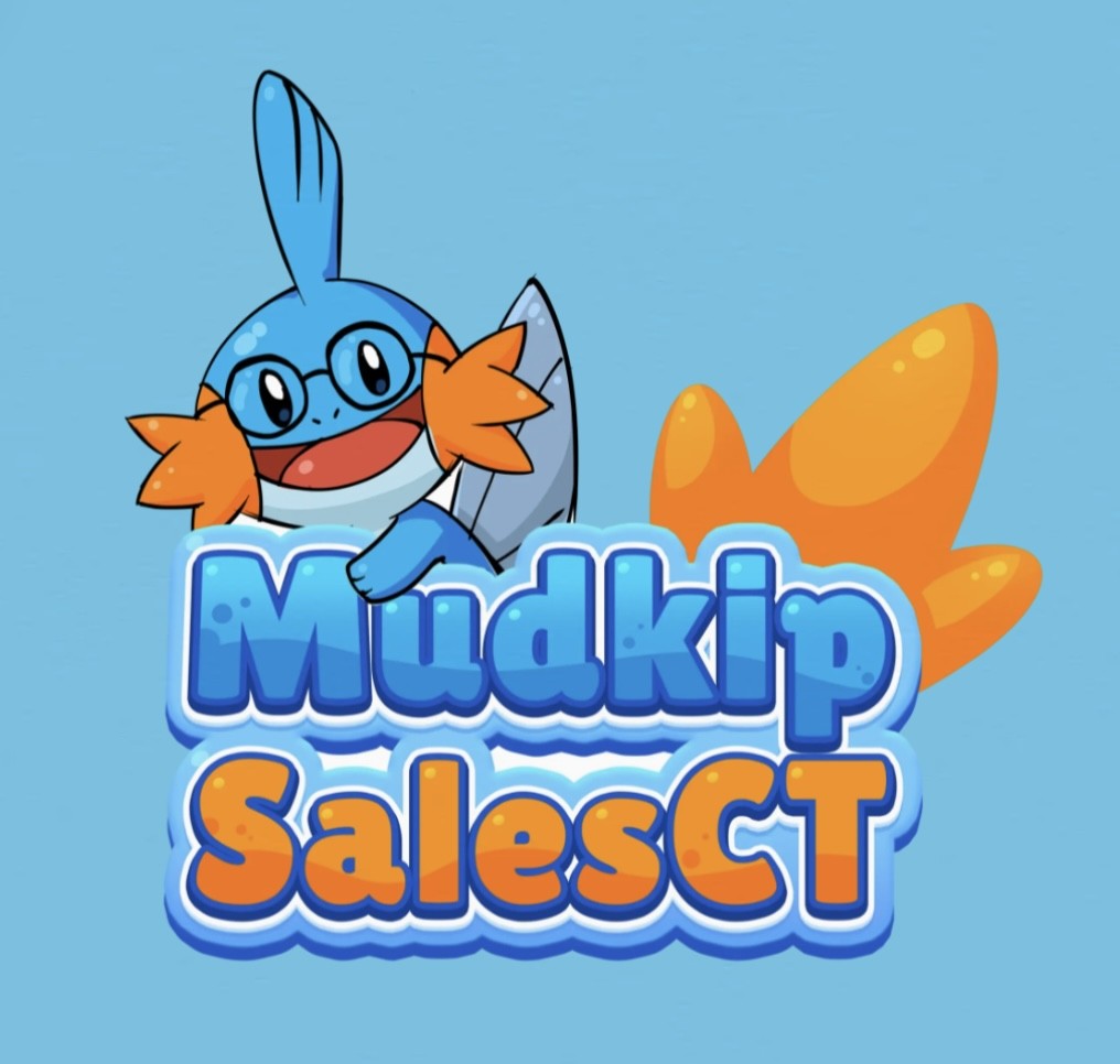 Logo of MudkipSalesCT featuring a stylized mudkip character with vibrant colors and bold text.