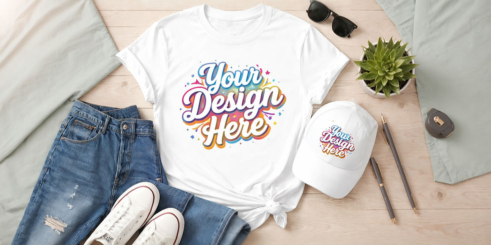 Custom apparel designs displayed at Island Ink Long Island shop