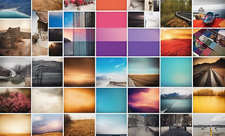 colourful picture portfolio grid with 7 squares