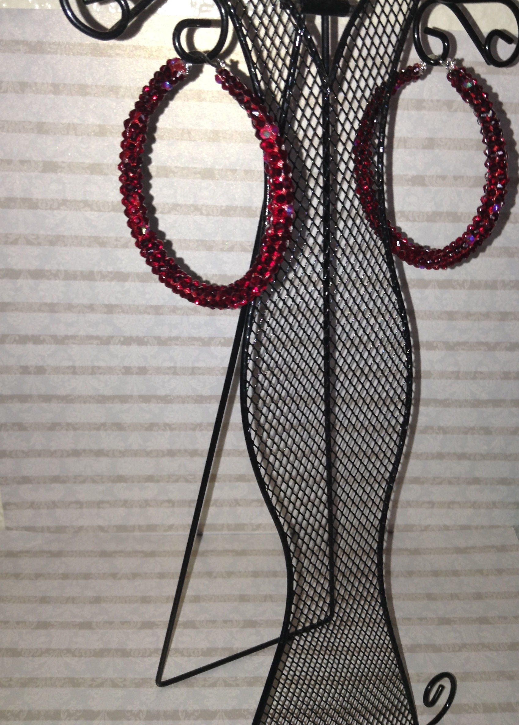 "CRIMSON ROSE" Crystal Hoops