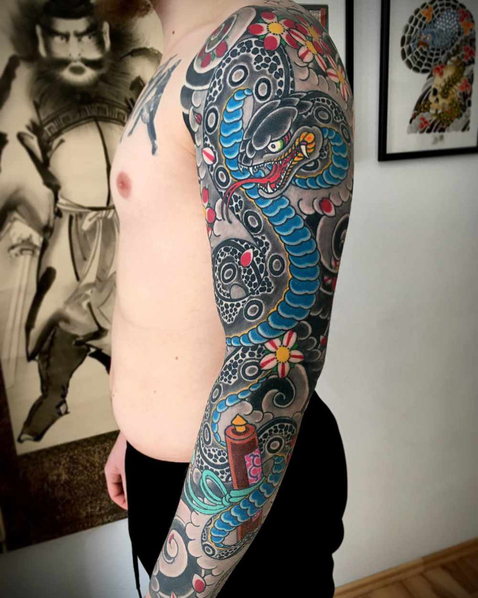 Hebi, Japanische Tattoo, Sakura, Leipzig, Schlange, Sleeve