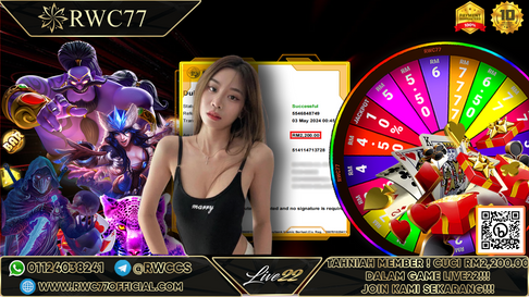 Congratulation ! RWC77 Member BIG CASHOUT RM2,200.00 at LIVE22!!! Join Us To Be The Next WINNER!!!!!
