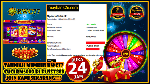 🎉🎉TAHNIAH MEMBER RWC77 CUCI RM5,000.00 Di PUSSY888!!🎉🎉
