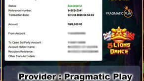 MU33 5 Lions Dance Slot RM6,800 Withdrawal | Pragmatic Play