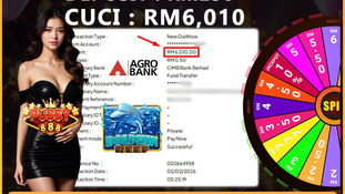 RWC77 online casino win showing RM250 deposit and RM6,010 successful withdrawal via DuitNow