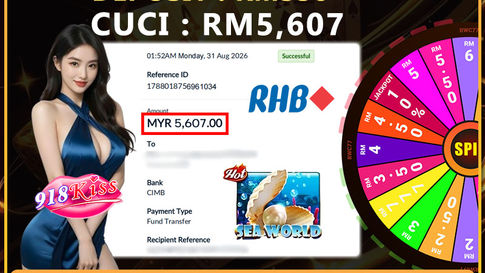 Player wins RM5,607 from a RM350 deposit playing 918Kiss Sea World slot game at RWC77 Malaysia online casino.