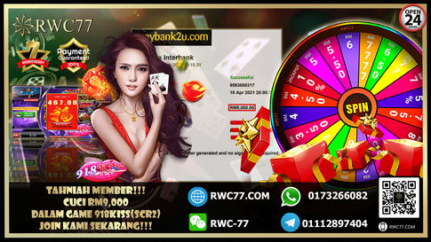 恭喜RWC77 的成员在918Kiss(SCR2)洗大钱RM9,000! 旺呀！！快来成为下一个幸运者！