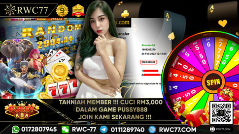 恭喜RWC77 的成员在PUSSY888洗大钱RM3,000！ 旺呀！！快来成为下一个幸运者！玩得安心！ 赢得开心！
