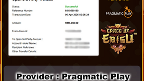 MU33 Grace of Erisu slot win RM4350 Malaysia fast bank transfer successful online casino payout