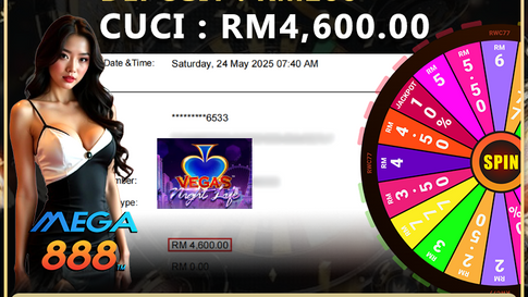 Tahniah ! RWC77 Member dapat Cuci Besar RM4,600.00. Dalam Game MEGA888!! Cepat Datang Register Sekarang!!!!!