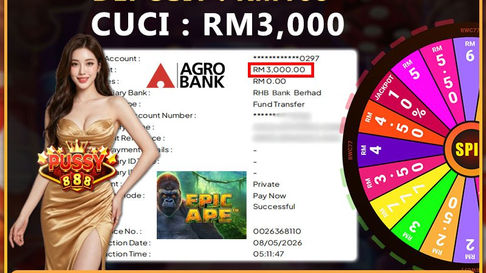 RWC77 Epic Ape slot win showing RM160 deposit and RM3,000 Agro Bank withdrawal proof