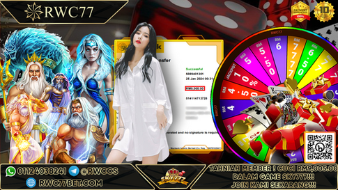 恭喜!! RWC77 会员在SKY777获得 RM9,005 大现金！！！加入我们，成为下一个赢家!!!