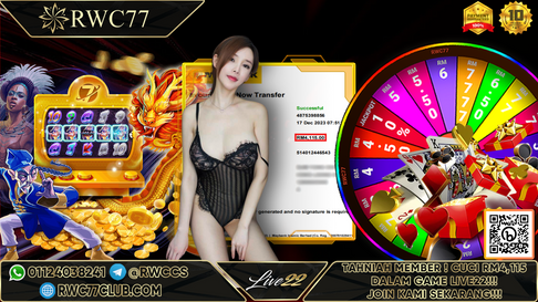 恭喜!! RWC77 会员在 LIVE22 获得 RM4,115 大现金！！！加入我们，成为下一个赢家!!!