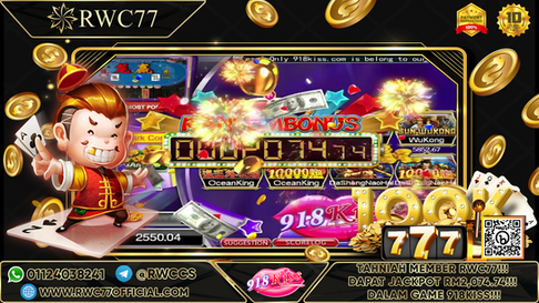 Tahniah ! Member Rwc77 mendapat  Random JACKPOT dalam Game 918KISS ! Nasib Baik!