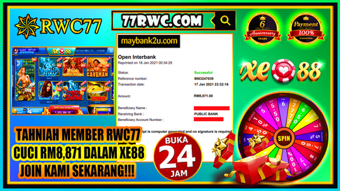 恭喜RWC77 的成员在XE88洗大钱! 旺呀！！快来成为下一个幸运者！